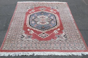 Tapis Oriental En Laine Rose Grand Fait Main Traditionnel 192x128cm - Photo 1/13