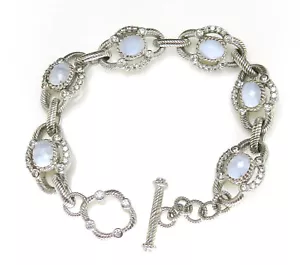 Judith Ripka 925 Sterling Silver Blue Lace Agate Textured Link Toggle Bracelet - Picture 1 of 7