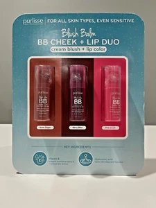 SET OF 3 PCS PURLISSE BLUSH BALM BB CHEEK + LIP DUO CREAM BLUSH + LIP COLOR NIP - Picture 1 of 2