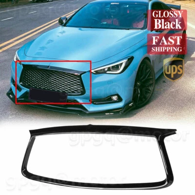Cubierta superpuesta de contorno de parrilla delantera JDM negra brillante para Infiniti Q60 2017-22 Foto 1 de 4