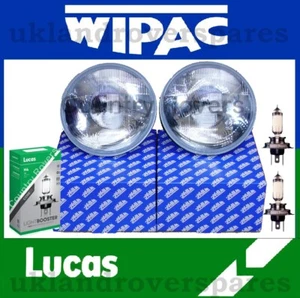 LAND ROVER DEFENDER QUADOPTIC WIPAC HEADLIGHTS & LUCAS +100% LIGHTBOOSTER BULBS - Picture 1 of 6