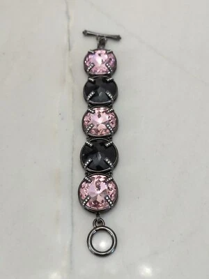 JUICY COUTURE Chunky Statement BRACELET Pink Black Rhinestone Toggle - Image 1 of 4