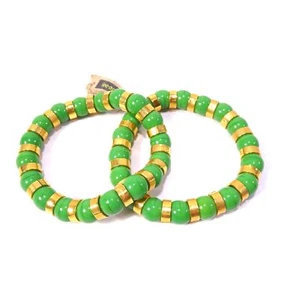 Neiman Marcus Lee Angel Glass Bead Gold Spacer Bracelet Set 2 NWT 198 GREEN - Picture 1 of 8