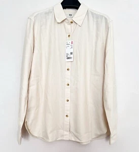 NWT Uniqlo Soft Brushed Long Sleeve Blouse Button Up Shirt Off White/ivory XS￼ - Picture 1 of 15