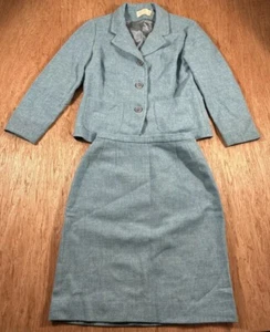 Pendleton Vintage Suit Women's Light Blue 100% Virgin Wool Blazer Skirt 1950’s - Picture 1 of 11