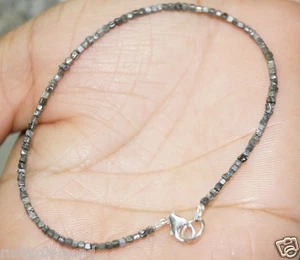 6.00ct Natural Negro-Gris Congo Cube Diamond Rough Diamond Bracelet 7" 925 br... - Foto 1 di 4