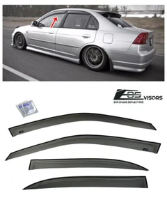 For 01-05 Honda Civic 4dr Sedan | Smoke Side Window Visors Rain Guard Deflectors - Picture 1 of 7