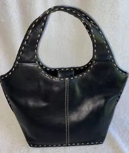 FOSSIL ZB8625 Black SMALL-MEDIUM Size Leather Tote SATCHEL HANDBag W/Whipstitch - Picture 1 of 7