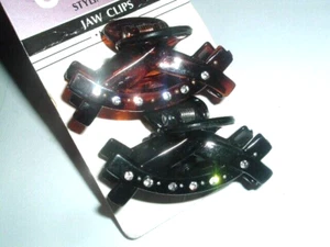 Pair New Conair Black and Tortoise Lucite and Rhinestone Hair Claw Clips NWT - Picture 1 of 3