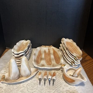 Set da porzione vintage in ceramica mais sulla pannocchia - 22 pezzi - Foto 1 di 16