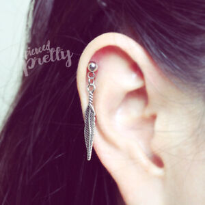 Feather dangle cartilage earring helix earring 20g 16g ear cartilage jewelry 1pc