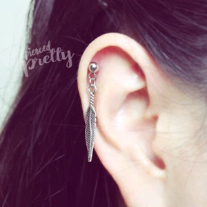 Feather dangle cartilage earring helix earring 20g 16g ear cartilage jewelry 1pc - Picture 1 of 7