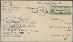 1933 USA-ZEPPELIN CENTURY OF PROGRESS FLIGHT COVER CHICAGO-FRIEDRICHSHAFEN #244C - Picture 1 of 2