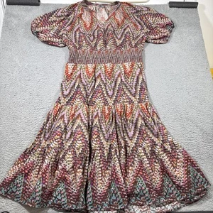 Abito midi geometrico Anthropologie condizioni applicabili taglia 18W preppy manica a sbuffo - Foto 1 di 7