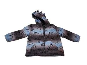 Mick Mack Boys Hooded Jacket Coat Dino Print Fleece Lined Glue Gray 18 months - Picture 1 of 11