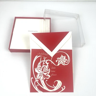 Box of 10 Crane & Co. 100% Cotton Poinsettia Holiday Invites Lined Envelopes NOS - Image 1 of 4