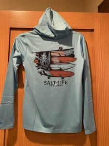 Salt Life Boy’s Aqua blue Surfboard SLX (Drifit) Hoodie NWT Size M - Picture 1 of 3
