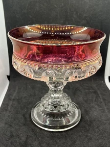 Vintage Royal Ruby Red Thumbprint Kings Crown Glass Pedestal Footed Candy Dish - Picture 1 of 5