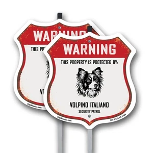 Warning Property Protected by Volpino Italiano Made in t Shield Sign With Stake - Picture 1 of 14