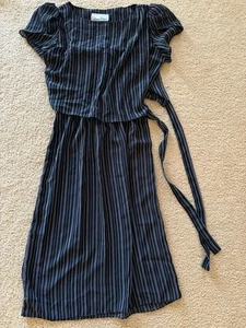 Vintage Allison Peter’s schwarz weiß gestreiftes Polyester Kleid Medium - Bild 1 von 5