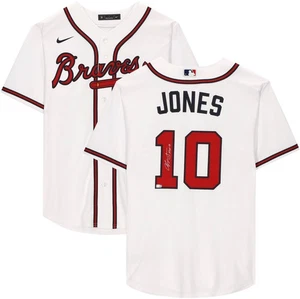 Chipper Jones Braves Signed White Nike Replica Jersey with "HOF 18" Insc - Picture 1 of 5