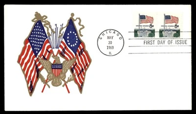 Mayfairstamps US FDC 1969 Illinois pair 6 cent American flags aau_58421 - Image 1 of 2