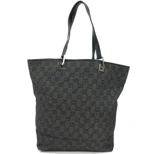 Authentic GUCCI Tote Bag GG Canvas Leather Black 31243 F/S - Picture 1 of 17