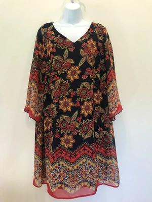 MADISON LEIGH SHIFT DRESS WOMEN'S 14 SHEER OUTER 3/4 SLIT SLEEVE V-NECK - Image 1 of 4