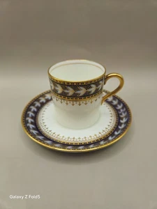 Aynsley Navy & Gold Demitasse Cup & Saucer Duo, English Bone China, Vintage Set - Picture 1 of 8