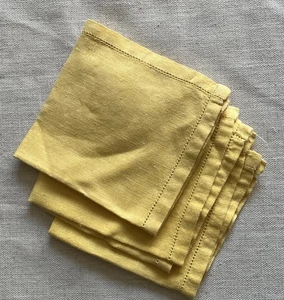 Set Of 3 Yellow Linen Cocktail Napkins 10” x 10” - Picture 1 of 2