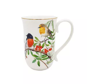Red Breasted Robin Bird Coffee Mug w Handle Tea Cup Fine Bone China 405cc - Picture 1 of 1