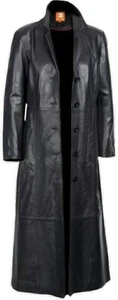 Original Leather Trench Coat Black Long Coat Duster Overcoat Sheepskin Women - Picture 1 of 6
