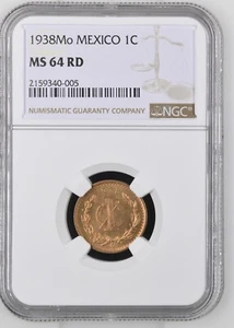 1938 MEXICO Mo 1C Centavo Bronze KM# 415 NGC MS 64 RD - Picture 1 of 6