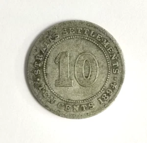 Mazuma *MC1932 Straits settlements Victoria 1894 10 Cents Silver Coin VF - Picture 1 of 2