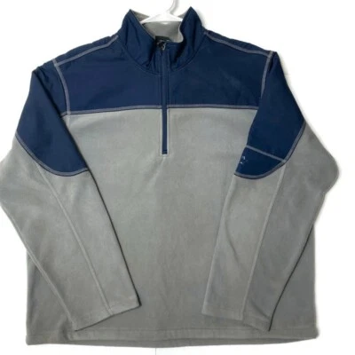 初学者羊毛夹克 XL 灰色海军蓝男式 1/4 拉链标志套衫毛衣二手状况完好 — 第 1/4 张图片