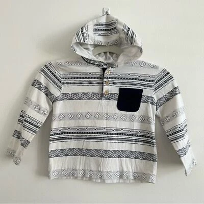 Camiseta com capuz Gymboree manga longa masculina branca e azul tamanho X-pequena - Imagem 1 de 4