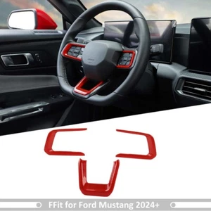 Red Front Center Interior Steering Wheel Trim Decor Cover for Ford Mustang 2024+ - Picture 1 of 14