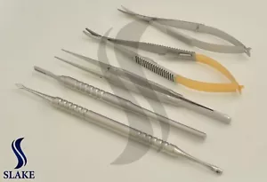 Castroviejo Nadelhalter Mikroschere gebogene TC Pinzette Zahnauge 5er Set - Bild 1 von 3