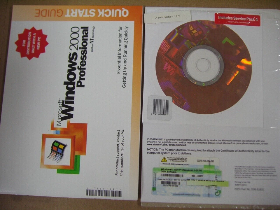 MICROSOFT WINDOWS 2000 PROFESSIONAL WITH SP4 FULL OPERATING SYSTEM MS WIN PRO - Image 1 of 4