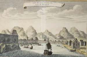 Early 18th Century Hand-Coloured Engraving Cité De Nang Hyong Fu - Picture 1 of 3