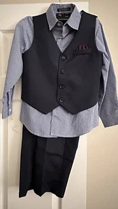 Boys Size 7-8  Blue Burgundy 15 pieces Formal Suite Shirt Vest Pants Tie (all) - Picture 1 of 8
