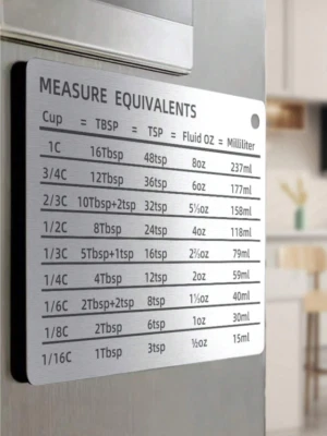 1pc Magnetic Kitchen Conversion Chart for Cups, Tablespoons, and Milliliters-NEW - Image 1 of 4