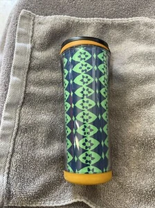 2008 Starbucks 12 oz Travel Mug - African Rwanda Fabric Ikat Green Blue Tribal - Picture 1 of 4