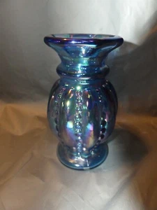 Fenton Blue Iridescent Beaded Melon Vase - 4⅛" Tall - 2⅛ At top - Picture 1 of 2