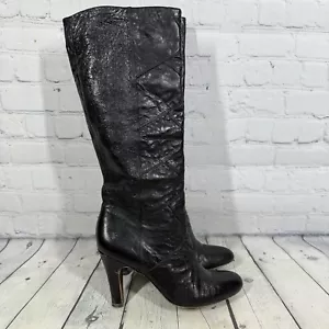 Frye Knee High Boots Size 9 Black Snakesking Leather Pull On Goth Witch Goth - Picture 1 of 15
