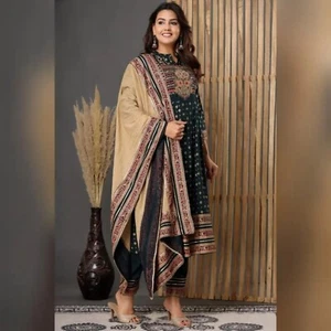 Pantalón Kurti Dupatta Trabajo Estampado Salwar Kameez Indio Hecho a Mano Boda Fiesta - Imagen 1 de 5