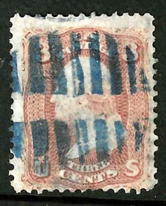 Sc #65 SOTN BLUE GRID Fancy Cancel 3 Cent Washington 1861 Civil War US 43F33 - Picture 1 of 2