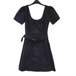 Denim Co Black Short Sleeve Belted Denim Dress UK Women's 12 W30 - Picture 1 of 4