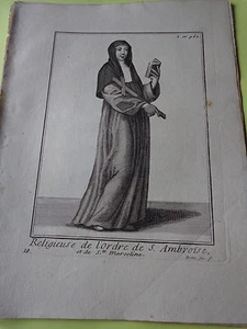 1 GRAVURE XVIIIème Religieuse de l'Ordre de St Ambroise et de Ste Marceline  - Picture 1 of 1