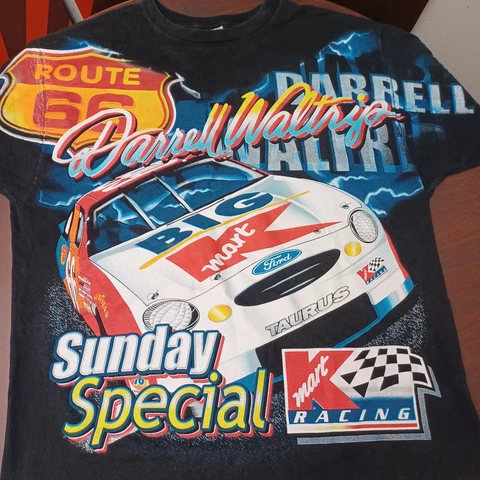 Vintage NASCAR Darrell Waltrip K Mart All Over Thunder Lighting T Shirt XL Cover
